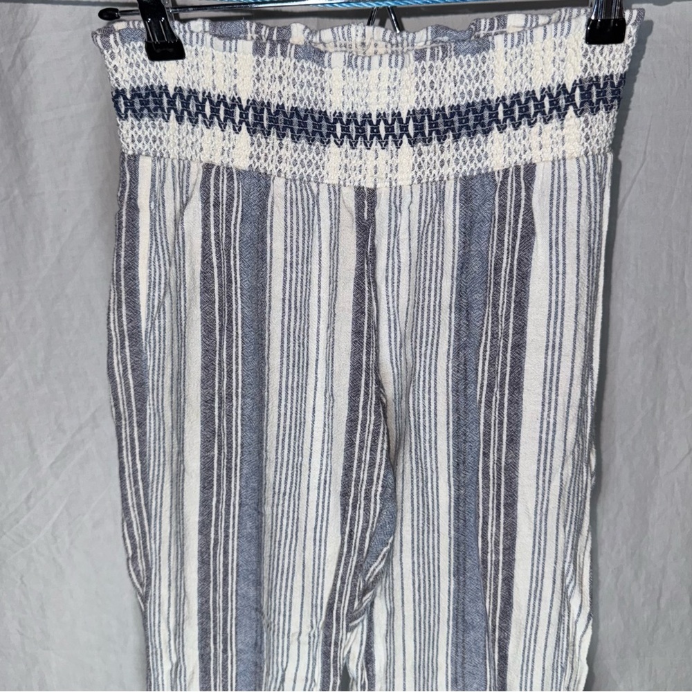 Linen Blend Striped Wide Leg Blue White Smocked Pants Indigo Rein Womens Size M - Picture 3 of 7